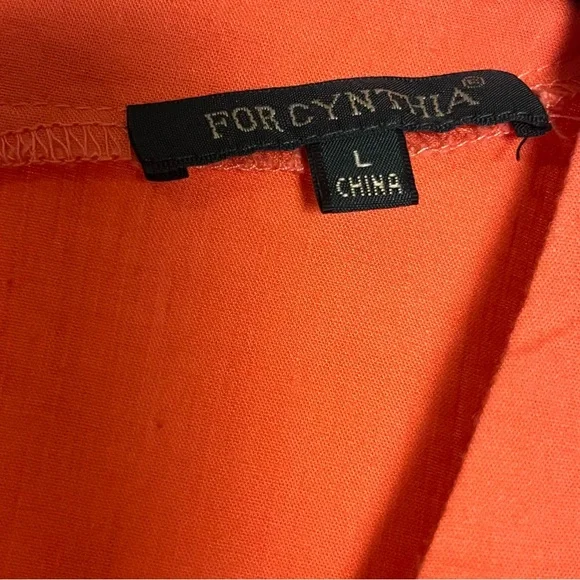 For Cynthia Linen Blend Coral Asymmetrical Sleeveless Square Neck Dress — L - Picture 10 of 11